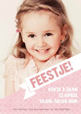 Uitnodiging Kinderfeestje | Foto | Meisje | Roze