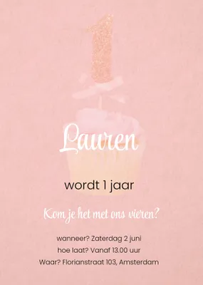Kinderfeestje uitnodiging | Meisje | 1 Jaar