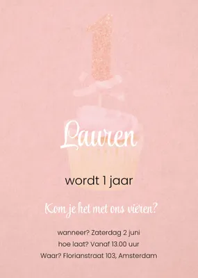 Kinderfeestje uitnodiging | Meisje | 1 Jaar